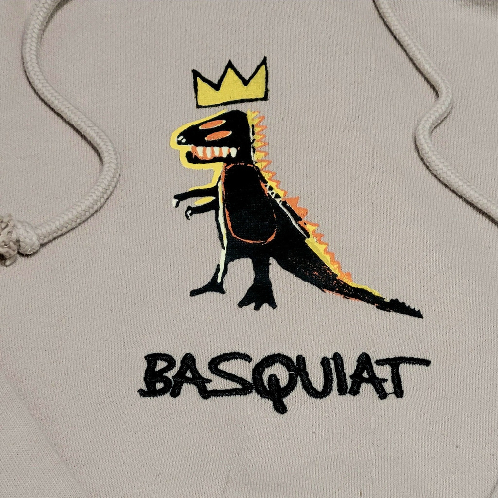 Jean Michael Basquiat Hoodie Mens Small Tan Dinosuar Pullover Fleece Sweatshirt